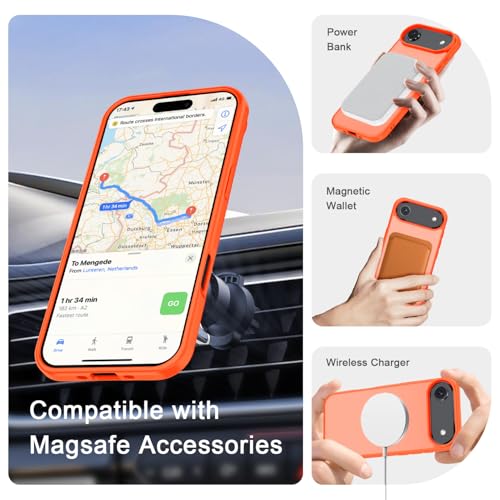 Image of YENAPOON for iPhone Air Case, Matte Magnetic Phone Cover [with 1 Screen Protector] [Support for MagSafe] [Shockproof Military Grade Protection] Translucent Frosted Back, Orange