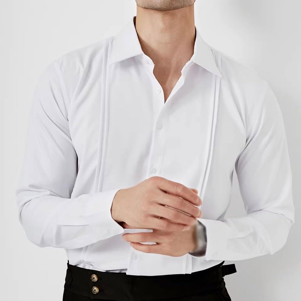 Camisa Francesa Sin Planchar para Hombres, Camisa Blanca Ajustada De Manga Larga, Atuendo De Boda