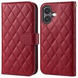 OCASE Hülle für iPhone 17 5G, Handyhülle [Kartenfach] [Magnet] [Standfunktion] [RFID Blocker] Stoßfest Lederhülle Kompatibel mit iPhone 17 Argyle-Rot