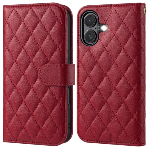 OCASE Hülle für iPhone 17 5G, Handyhülle [Kartenfach] [Magnet] [Standfunktion] [RFID Blocker] Stoßfest Lederhülle Kompatibel mit iPhone 17 Argyle-Rot