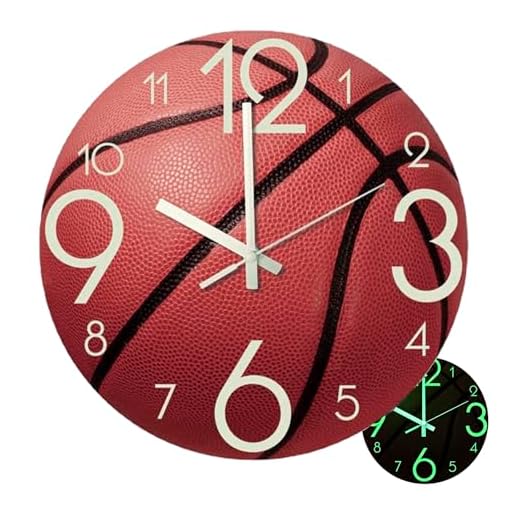 Valentoria Wall Clock Basketball WallClock 12 Inch Luminous Silent for Bedroom, Living Room, Birthday Chritmas Gifts Present for Kids Son Boys Baby Children NBA Basketball NCAA Fans (Basketball L)