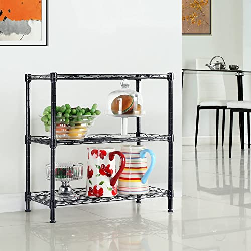 Singaye 3 Shelf Wire Shelving Unit Adjustable Storage Shelving 21.26”W X 11.41”D X 22.83”H (Black) #TOP1