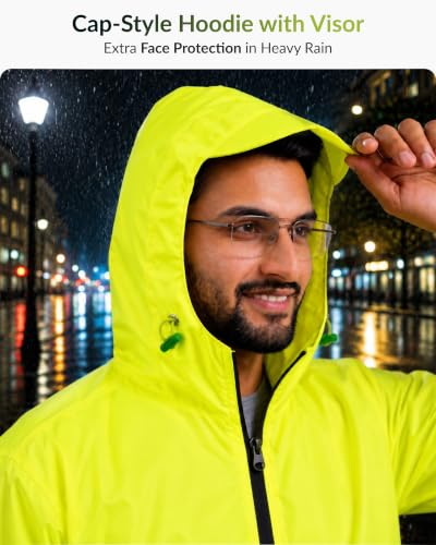 Image of Destinio Rain Coat for Men Waterproof with Hood, Thick Polyester, Leak Proof, Premium Zipper, Raincoat for Bike Riding, Double Layer Rain Suit for Riders, Rainwear Set