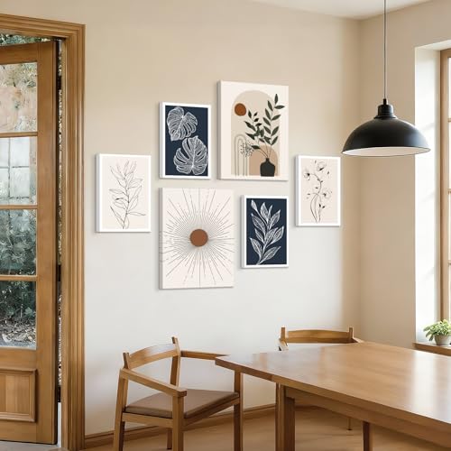 Miniatura 4 de Wengtiao 6 Piezas Boho Botánico Neutro Cuadros Enmarcados, Minimalista Abstracto Plantas Pintura Sobre Lienzo Cuadros Decoracion Salon Modernos Dormitorios Decoracion Hogar Pared