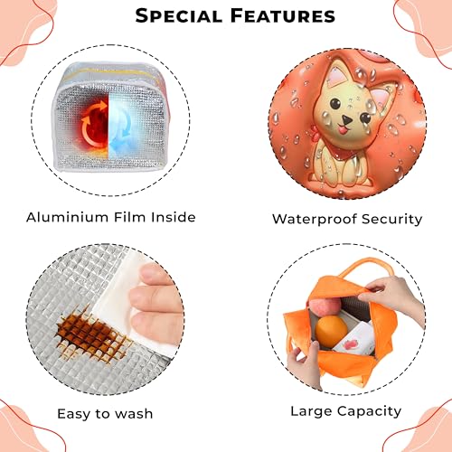 Image of Kraptick Compact & Stylish Design Printed Tiffin Bag for Children Insulated Lunch Bag for Kids Perfect Leakproof Keeps Hot and Cold Lunch Bag for School (Orange Shiba Inu)