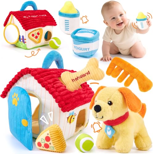hahaland - hahaland Jouet Bebe 6-12 Mois – Jouets Sensoriels en Peluche Chien Ensemble – Montessori Chien Jouet Enfant avec Hochet, Froissement, Miroir et Trieur de Formes – Cadeau pour Jeux Eveil Bebe 1 2 3 - -5%