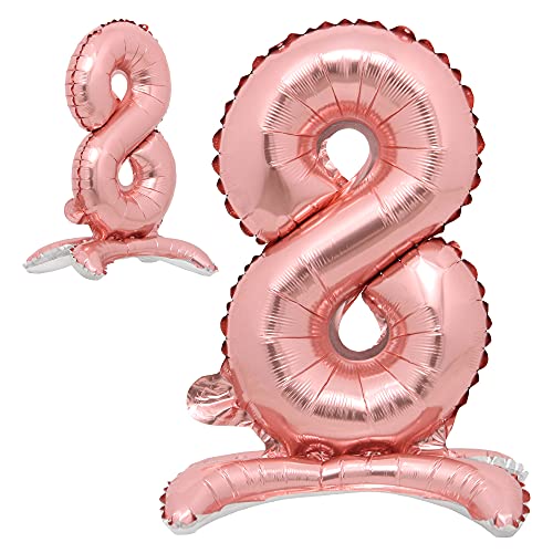16" inch Standing Single Rose Gold Alphabet Letter Number Balloons Aluminum Hanging Foil Film Balloon Wedding Birthday Party Decoration Banner Air Mylar Balloons (16 inch Stand Rose Gold 8)