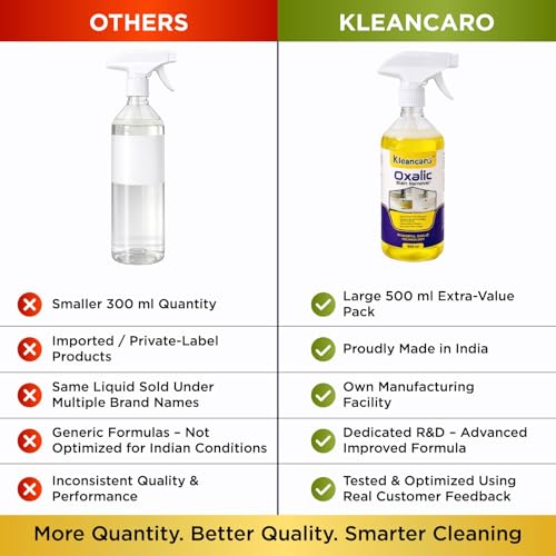 Image of Oxalic Acid Stain Remover Spray 500ml (Trial Pack) | Removes Rust, Hard Water & Yellow Stains | Limescale Cleaner for Bathroom, Tiles, Sink, Tap & Kitchen | Heavy Duty Multipurpose Cleaner