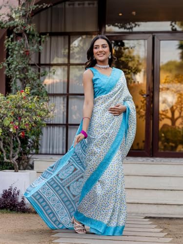 Image of SIRIL Women's Cotton Printed Saree with Unstitched Blouse Piece