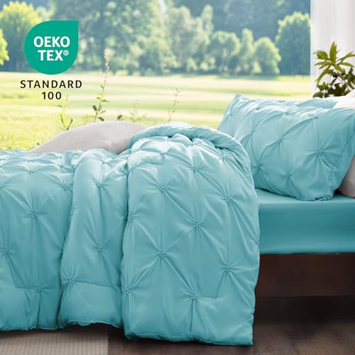BEDELITE Macaron Blue Twin Comforter Set - 2 Peices Boho Pintuck Bedding Comforter Sets, Lightweight Soft & Warm Twin Bedding Sets with 1 Pillowcase for All Season - Thumbnail 3