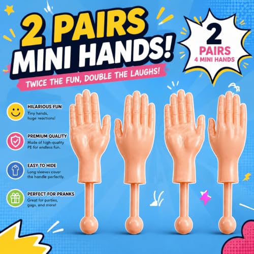 Tiny Hands on Sticks, 2 Pairs (4 Pieces) Mini Fake Hand Props for Pranks, Parties, Office Jokes, Gag Gifts and Family Fun - image 5