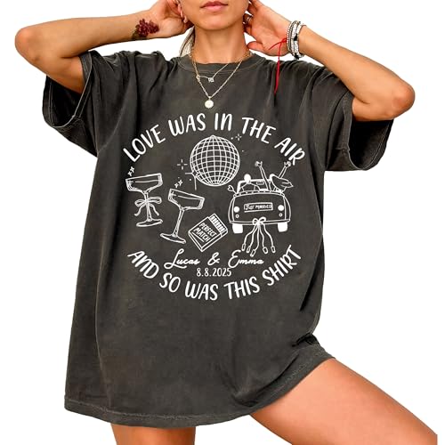 NAZENTI Custom Wedding Toss Shirt, Personalized Bridal Party Gifts, Funny Wedding Guest Gift, Love was in The Air Weekend Tee2