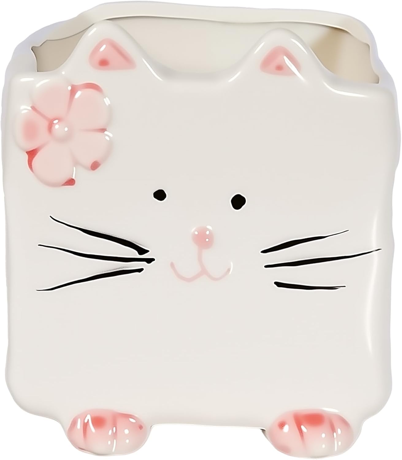 Ceramic Cat Pen Pencil Holder, Cute Desk Organizer for Office and School