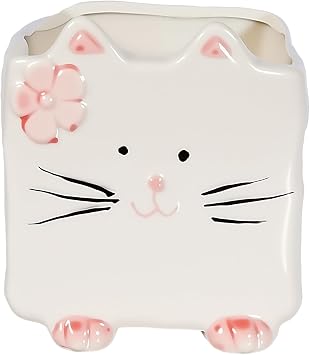 Ceramic Cat Pen Pencil Holder, Cute Desk Organizer for Office and School | Cat Shaped Design for Pens, Makeup Brushes and Plants, Cute Decor Gift for Women, Moms and Birthdays