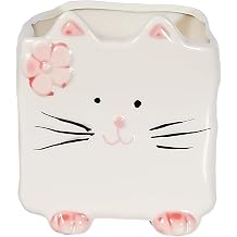Ceramic Cat Shaped Pen Pencil Holder for Desk Decoration Accessories Cat Decor Makeup Brush Pen Cups Succulent Plant Pot Office School Ideal Gifts for Women, Mom or Birthdays