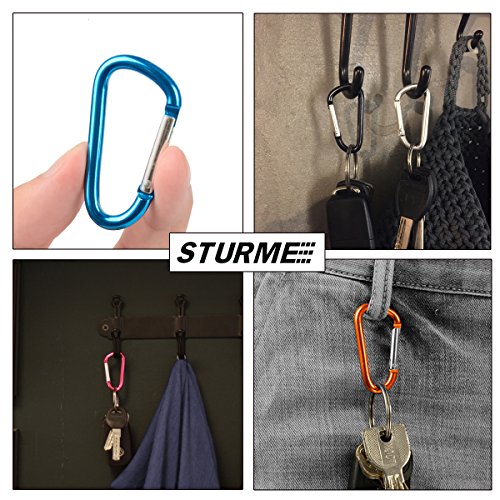 STURME 2\" Aluminum D Ring Carabiners Clip D Shape Spring Loaded Gate Small Keychain Carabiner Clip Set Outdoor Camping Mini Lock Snap Hooks Spring Link Key Chain Durable Improved 24 PCS, Black