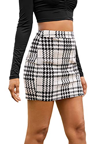 Floerns Women's Casual Split Hem High Waisted Mini Bodycon Plaid Skirt4