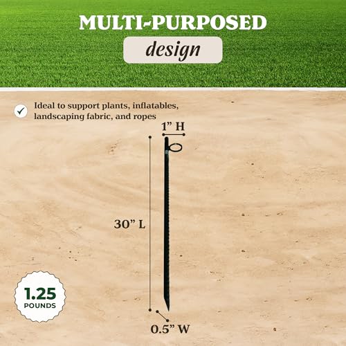 Yard Tuff 1/2" x 30" Rebar Stakes, Heavy-Duty Steel Ground Anchors with Loops for Tents, Tarps, Landscaping, Plants, and Outdoor Yard Support, 6 Pack