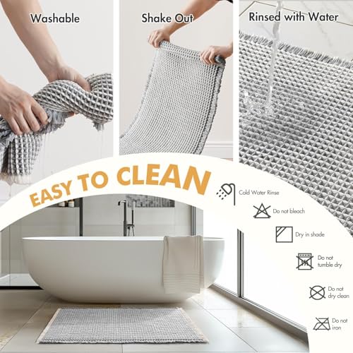 Image of HomeCloud Waffle Bath Mat, Super Absorbent Non Slip Mats for Bathroom Floor, Machine Washable Bathroom Rugs with Tassels,Ultra Soft (White Grey)