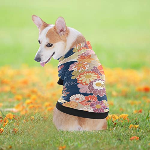Traditional Kimono Pattern Asian Japanese Chinese Floral Flowers Winter Dog Coats, Dog Cold Weather Coat, Super Warm Fleece Pet Jackets Soft Cozy Coats For Small Medium Large Cats Dogs Pets Xl #TOP2