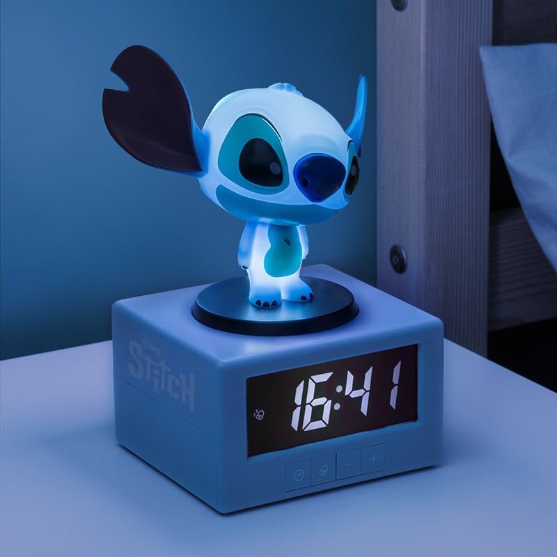 Paladone Stitch Alarm Clock with night light on
