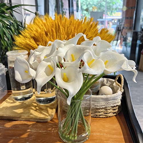 Calla Lily Artificial Flowers In Vase With Faux Water, 20 Stems Real Touch Pu Fake Lilies Flower Arrangement For Centerpiece Table Decorations In Wedding Dining Room Bathroom Office Coffee - White #TOP3