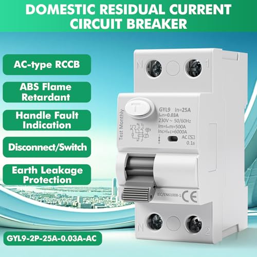 Miniatura 7 de Interruptor Diferencial Superinmunizado Gyl9 Ac230v 2p Diferencial 25a 30ma Disjoncteur Différentiel Magnetotermico Para El Arranque Ocasional De Circuitos Y Motores Tipo Gyl9-2p-25a-0.03a-Ac