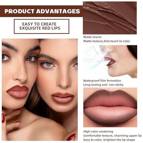 HOSAILY 3 Colors 2 in 1 Lip Liner Set, Matte Nude Dark Brown Red Lip Liner Lipstick Plumping Smooth Creamy Lip Combo, High Pigmented Long lasting Light Brown Ombre Lips Stain Pencil Effect Makeup 78g