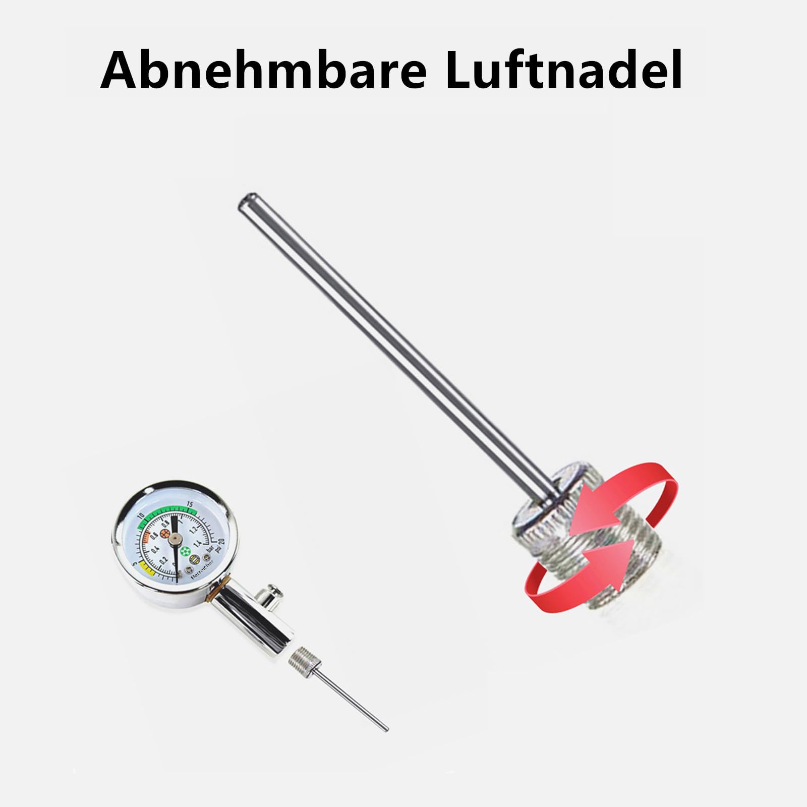 Jauge de pression d'air de précision pour football, basketball, volleyball et rugby - Boîtier en métal robuste et affichage clair (0-20 PSI/0-1,4 bar) - Aiguille pour toutes les valves à bille