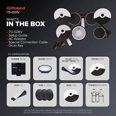 Roland Electronic Drum Set (TD-02KV) & Boss BT-Dual - Bluetooth Audio MIDI Dual Adapter