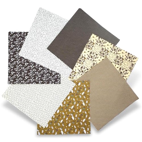Grade Cotton Quilting Fabric Bundle, 100% Cotton Floral Print Patchwork Material for DIY Sewing, Cushions, Crafts, Machine Washable, Multi-Color Patterns (Coffee, 20 * 20'')