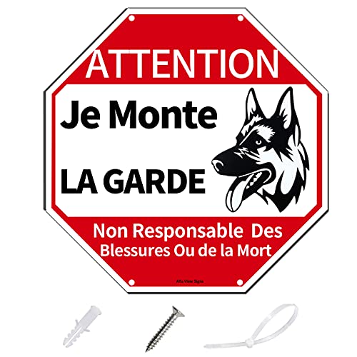 AlfaView Panneau - Je Monte LA Garde-Non Responsable Des Blessures Ou de la Mort , Panneau Attention Chien , Aluminium 305x305mm - Protection Anti-UV , pour Mur, Poteau, Clôture Cover