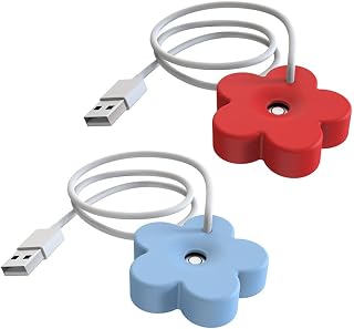 2Pcs Mini USB Humidifier, Flower Shape Silent Ultrasonic Atomizer for Bedroom Desktop,Office,Cars,8H Auto Shut Off(Red&Blue)