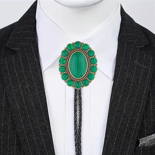 Image of GelConnie Bolo Tie for Men Women Western Cowboy Turquoise Leather Necktie | Natural Stone Bolo Tie Necklace for Women Rodeo Cowboy Leather Necktie Native American Western Cowgirl Ties Adjustable Cord