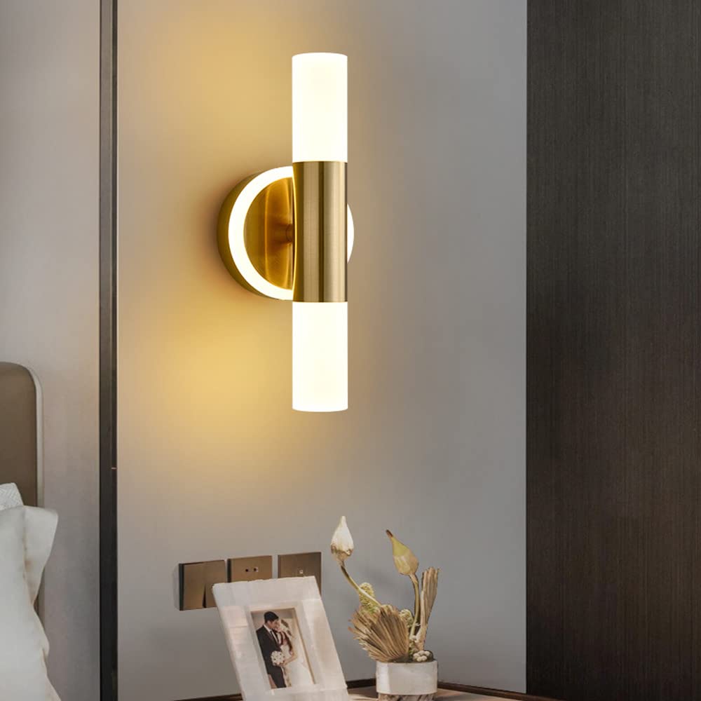 Jadssox Lámpara LED de montaje en pared, aplique de pared dorado hacia arriba y abajo, apliques de pared para interiores, accesorio de iluminación para el hogar, sala de estar, dormitorio, cabecera, p
