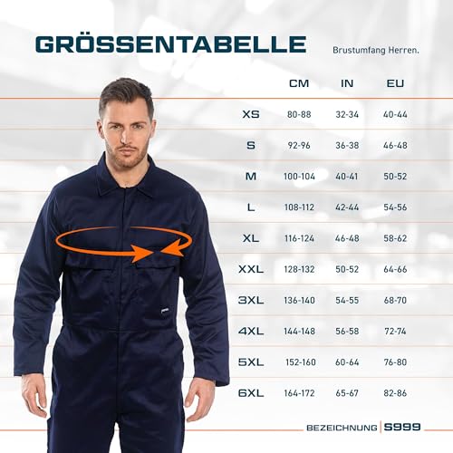 Portwest S999 Herren Euro-Arbeitskleidung Polycotton Overall Arbeitsanzug Navy, L