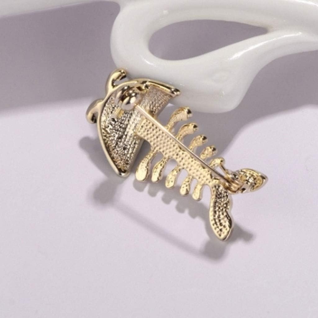Girl's Cute Fishbone Dripping Oil Brooch, Suitable for Cardigan Coat, Anti-Bare Pin Buckle
