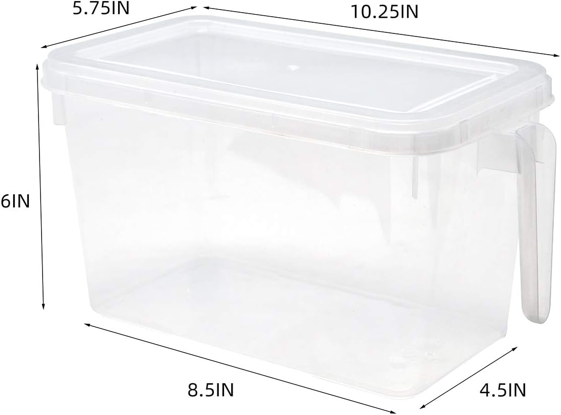 Kitchen Organizer Fridge Freezer Storage - 4 Sets x 4L Stackable Large Plastic Boxes Reusable Containers with Sturdy Handle To Keep Fresh for Produce, Meat, Cereal, Fruits, Vegetables and Fish