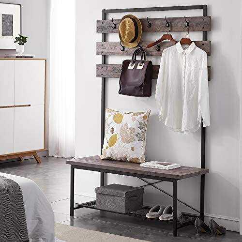 Lifusttg Farmhouse Hall Tree For Entryway, Wood And Metal Coat Rack With Shoe Bench, Storage Shelf Organizer, Accent Furniture With Metal Frame (47 Inch) #TOP1
