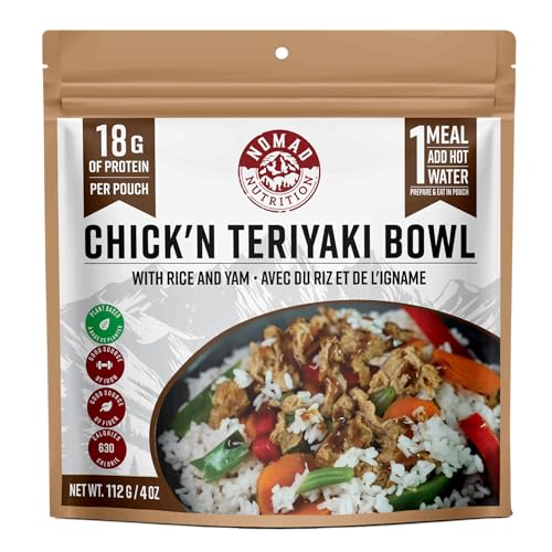 Nomad Nutrition Chick'n Teriyaki Bowl | Instant Freeze Dried Backpacking & Camping Food | Plant-Based, Non-GMO Hiking Meals with High-Energy, Vegan | 112g - 1 Pack