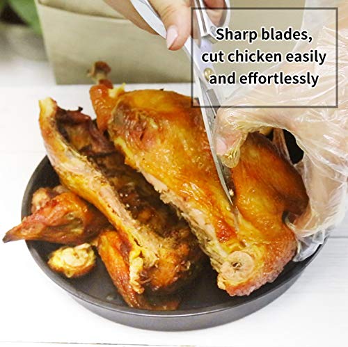 Newness Stainless Steel Scissors Kitchen Shears with Silver Handle, Durable Duty Professional Sharp Scissors Cutting with Anti-Slip Handle for Poultry, Chicken, Fish, Craft, Fabric