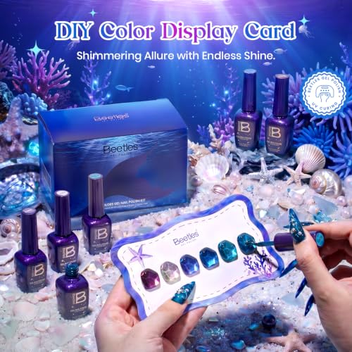 Image of Beetles Siren Song Cat Eye Gel Nail Polish Set, 6 Colors 9ml Fall Gel | Blue Purple Magnetic Gel Polish Kit with Cat Eye&Water Ripple Magnets Stick Nail Charms Soak Off UV Nail Art Gift for Women