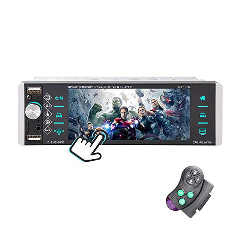 1 Din 5.1インチカーステレオBluetoothラジオIPS HDタッチスクリーンFM/AM/RDS、AI音声MP3プレーヤー、音声ステアリングホイールコントロール、AUX SD DVR 4 USB IOS Androidミラーリンクサポートマイク