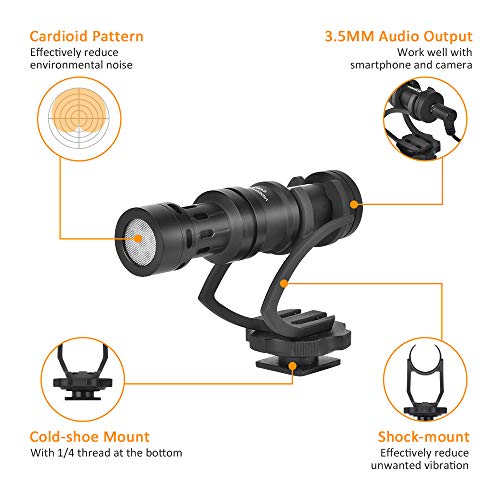 Camera Microphone Comica CVM-VM10II Full Metal Cardioid Directional Interview Shotgun Video Microphone for Canon Nikon Sony Panasonic DSLR Cameras,iPhone Samsung Smartphones (with Carrying Case)