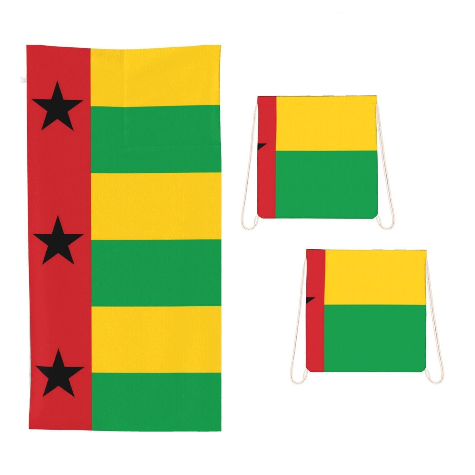 CNTDBU Flag of Guinea-Bissau 2 in 1 Packable Towel Bag-Large Beach Towel with Stuff Sack, Super Absorbent Microfiber Travel Towel for Pool
