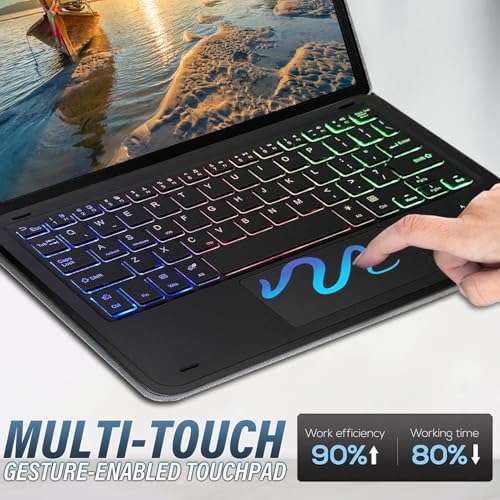 Image of RTSY Keyboard case for Lenovo Tab Plus 11.5 Inch 2024 with 7-Colors Backlits & Touchpad, Multi Angle, Wireless Bluetooth Magnetically Detachable Keyboard Cover