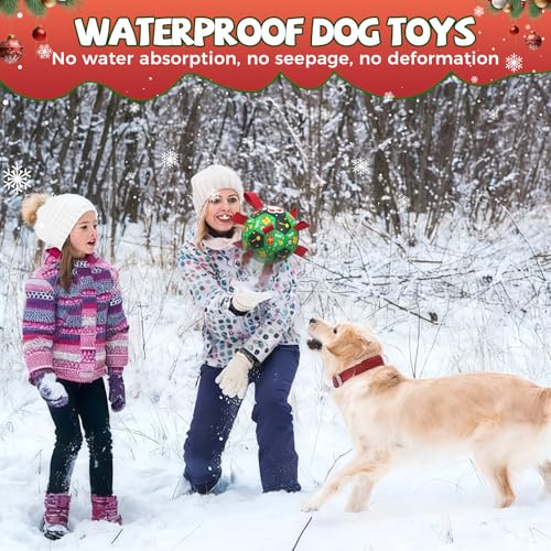 Image of QDAN Christmas Dog Toys: Soccer Ball with Straps for Outdoor Play, Tug of War- Dog Birthday Gift, 8 Inch Balls for Medium & Large Dogs