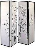 Legacy Decor 4 Panel Black Bamboo Print Asian Privacy Shoji Screen Room Divider