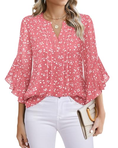 Image of Timeson Women's Short Sleeve V Neck Blouses Shirts Floral Double Layers Mesh Tunics Tops