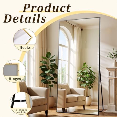 Image of BEAUTYPEAK 86 inchx40 inch Rectangle Full Body Floor Mirrors, Full Length Mirror with Stand, Large Black Mirror for Bedroom, Dressing Room, Leaning, Standing or Hanging Horizontally /Vertically